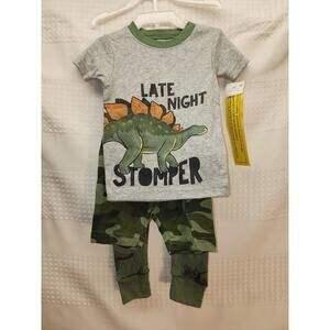 Carters 12 Month Pajamas Set Boys Dinosaurs 3 Piece Set Pants Shirt Short Sleeve